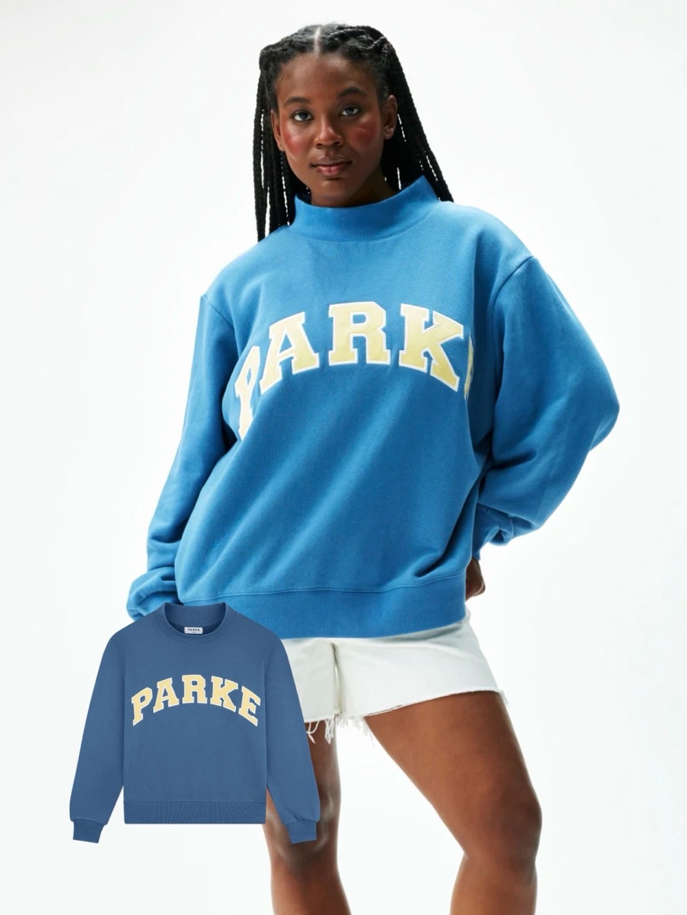 Parke Heritage Varsity Mockneck Summer Washed Indigo + Peel Size L/XL - Picture 2 of 10